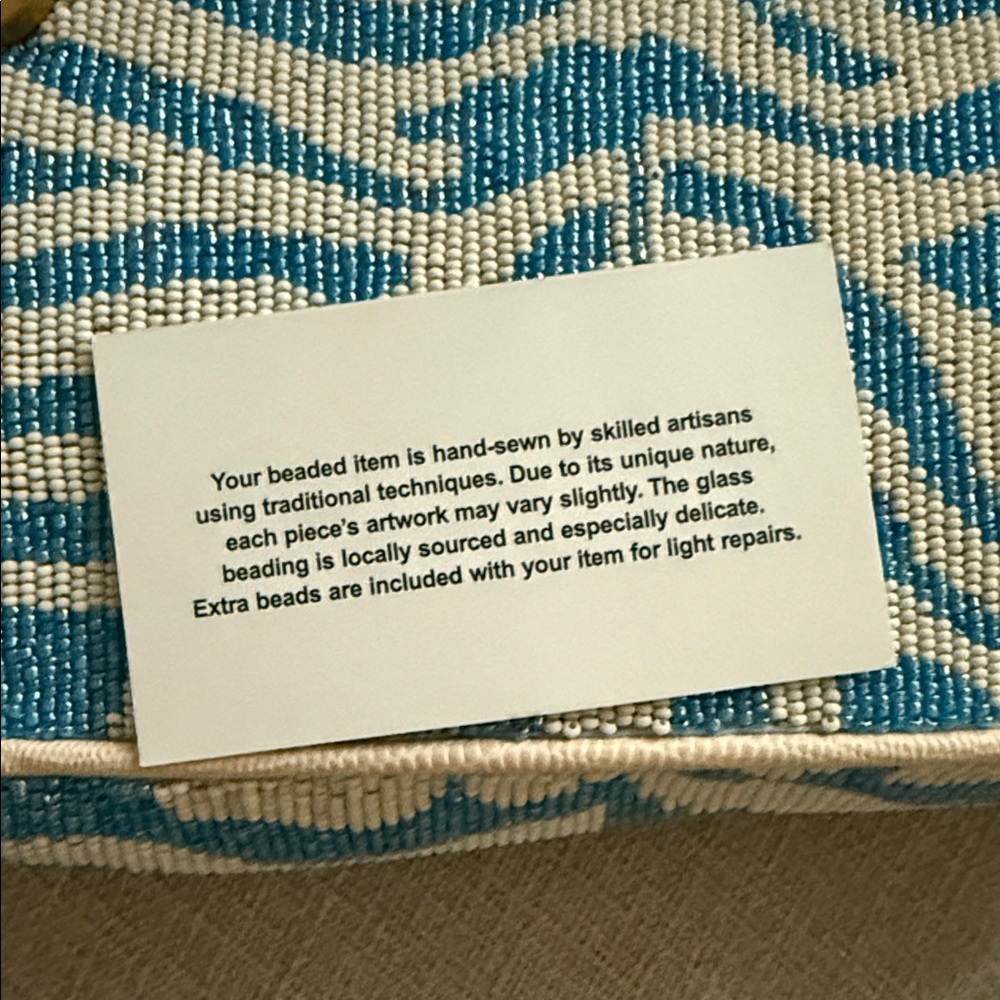 STAUD Zebra Pattern Blue and Cream Beaded Shoulder Bag - Picture 8 of 9